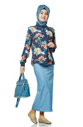 SORALLİNE KADIN KALEM ETEK 90 CM BOYUNDA ASTARLI MEVSİMLİK ÜRÜN 770 AÇIK MAVİ MELANJ