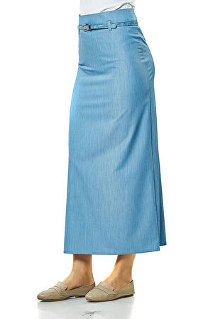 SORALLİNE KADIN KALEM ETEK 90 CM BOYUNDA ASTARLI MEVSİMLİK ÜRÜN 770 AÇIK MAVİ MELANJ