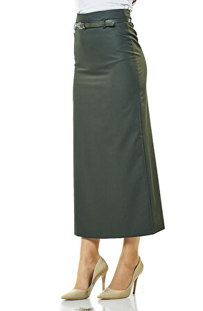 SORALLİNE KADIN KALEM ETEK 90 CM BOYUNDA ASTARLI MEVSİMLİK ÜRÜN 770 HAKİ