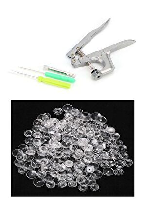 100 Set Plastik 12.5mm Şeffaf Çıt Çıt Ve Plastik Çıt Çıt Takma El Pensesi