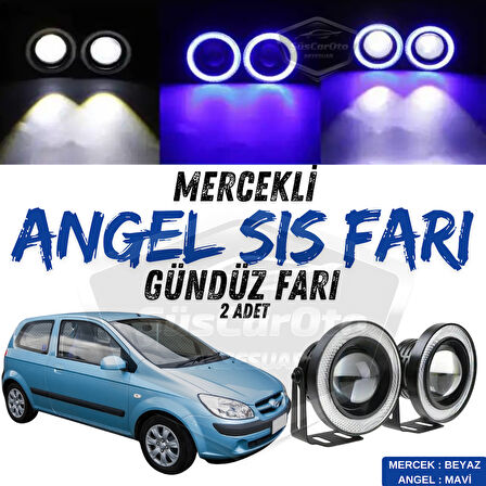 Hyundai Getz 2002–2011 Uyumlu Üniversal Mercekli Angel Sis Farı Metal Su Geçirmez 76 mm Mavi Halkalı Gündüz Farı Angel Eyes 2 Adet