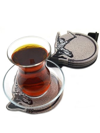 Bardak Altlığı Seti 4 lü - Kafkas Çerkes Kamalı Adam Figürlü