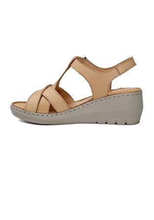 Mammamia D24ys-1375-lx Kadın Deri Dolgu Topuklu Comfort Sandalet Bej