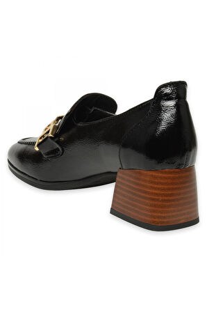 Mammamia D24Ka-40 Günlük Topuklu Siyah Rugan Kadın Ayakkabı