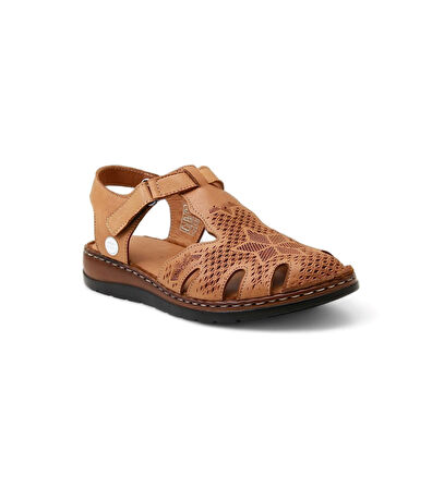 Mammamia D25ys-2550 Kadın Hakiki Deri Önü Kapalı Comfort Sandalet Taba