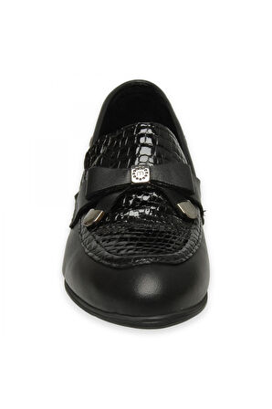 Mammamia D25Ya-3365 Günlük Kalin Topuklu Siyah Rugan Kadın Ayakkabı