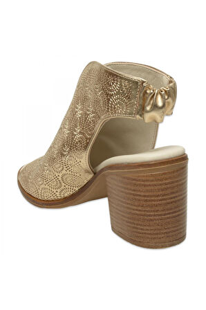 Mammamia D25Ys-2915 Günlük Kalin Topuklu Altın Kadın Sandalet