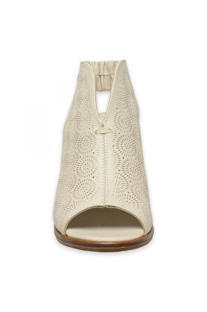 Mammamia D25Ys-2915 Günlük Kalin Topuklu Krem Kadın Sandalet