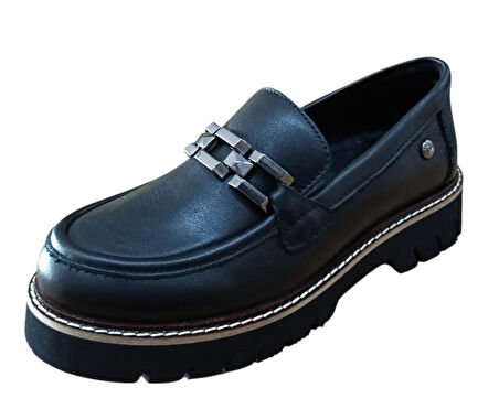 Mammamia D25ka-3235 Kadın Hakiki Deri Tokalı Günlük Loafer Casual Ayakkabı Siyah