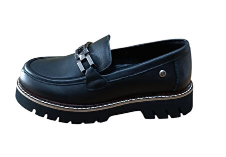 Mammamia D25ka-3235 Kadın Hakiki Deri Tokalı Günlük Loafer Casual Ayakkabı Siyah