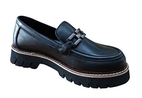Mammamia D25ka-3235 Kadın Hakiki Deri Tokalı Günlük Loafer Casual Ayakkabı Siyah