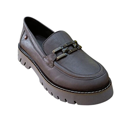 Mammamia D25ka-3235 Kadın Hakiki Deri Tokalı Loafer Günlük Casual Ayakkabı Vizon