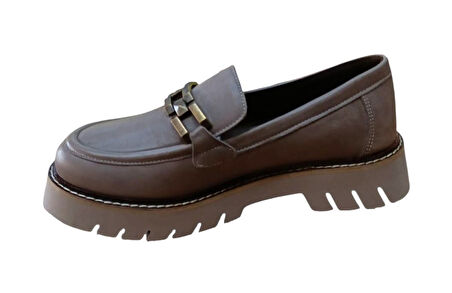 Mammamia D25ka-3235 Kadın Hakiki Deri Tokalı Loafer Günlük Casual Ayakkabı Vizon
