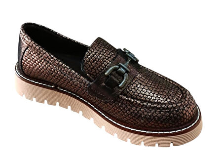 Mammamia D25ka-3240 Kadın Hakiki Deri Baskılı Tokalı Casual Günlük Ayakkabı Bakır