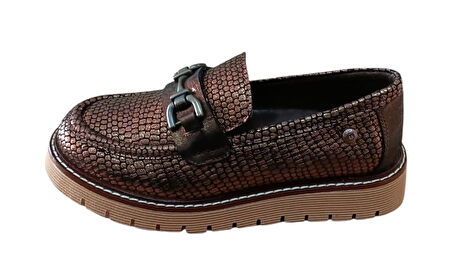 Mammamia D25ka-3240 Kadın Hakiki Deri Baskılı Tokalı Casual Günlük Ayakkabı Bakır