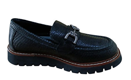 Mammamia D25ka-3240 Kadın Hakiki Deri Baskılı Tokalı Casual Günlük Ayakkabı Siyah Kroko