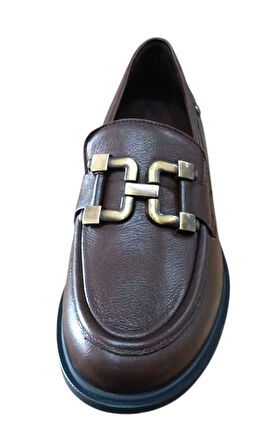 Mammamia D25ka-3415 Kadın Hakiki Deri Kısa Topuklu Günlük Casual Ayakkabı Kahve