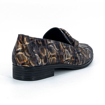 Mammamia D25ka-420 Kadın Hakiki Deri Kısa Topuklu Günlük Casual Ayakkabı Siyah Kroko