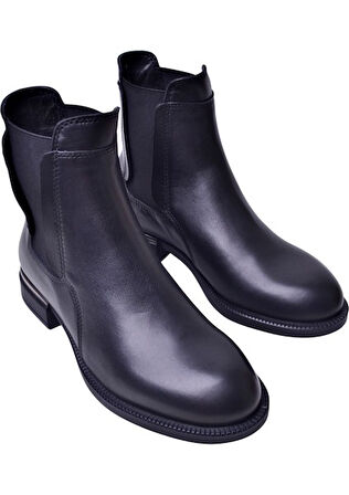 Mammamia D25kb - 8325 - B Kadın Hakiki Deri Lastikli Kısa Topuklu Bot Siyah