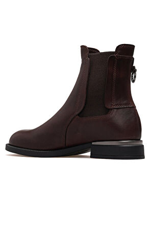 Mammamia D25kb - 8325 - B Kadın Hakiki Deri Lastikli Kısa Topuklu Bot Kahve