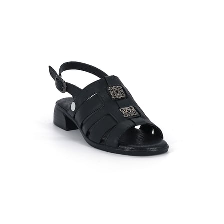 Mammamia D26ys-5100 Kadın Hakiki Deri Kısa Kalın 4 Cm Topuklu Sandalet Siyah