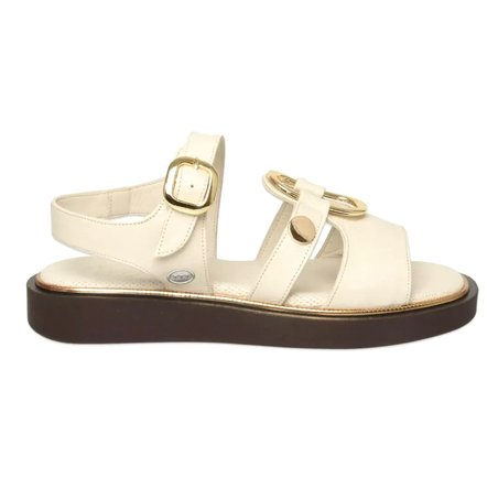 Mammamia D26ys-5290 Kadın Hakiki Deri Tokalı Düz Taban Comfort Günlük Sandalet Krem