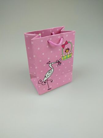 KARTON ÇANTA LEYLEKLİ PEMBE 8CM X 11CM - 1 ADET