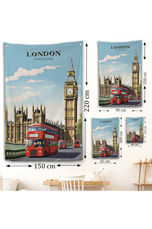 Londra Şehir Manzarası ve Kırmızı Otobüs Duvar Örtüsü-7712