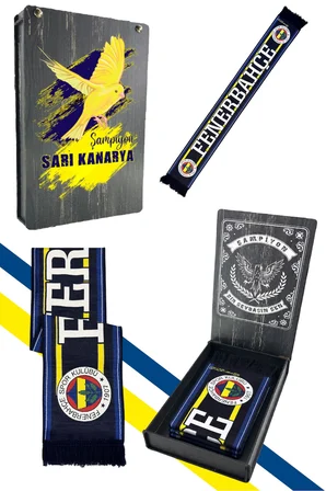 Fenerbahçe Lacivert Üç Renkli Unisex Dokuma Atkı Uv Kutu Hediyeli