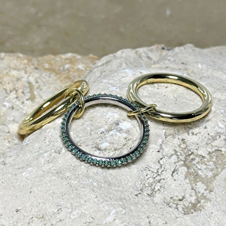 3'lü Gold-Yeşil Yüzük