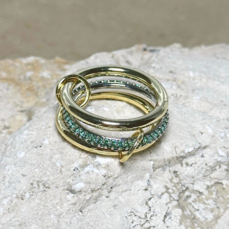 3'lü Gold-Yeşil Yüzük