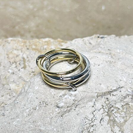 4'lü Gold-Silver Sade Yüzük