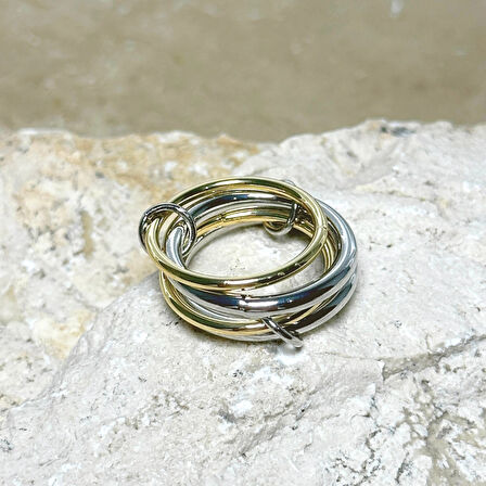 4'lü Gold-Silver Sade Yüzük