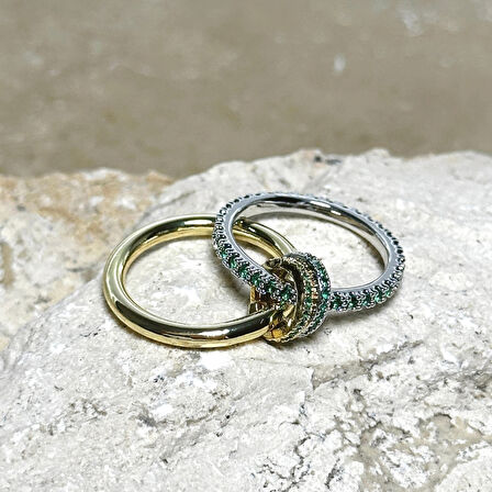 2'li Gold-Yeşil Yüzük