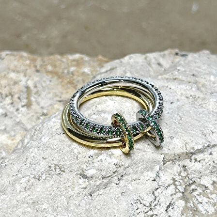 2'li Gold-Yeşil Yüzük