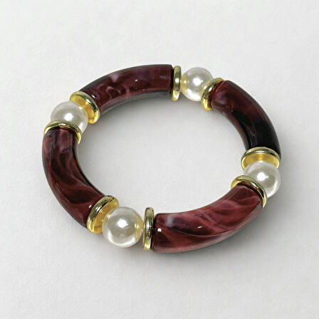 İncili Bordo Kemik Bilezik 2'li