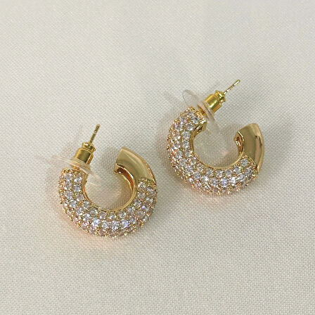 VIP Halka Zirkon Gold Küpe