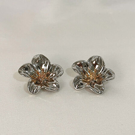 Flower Silver-Gold Çelik Küpe