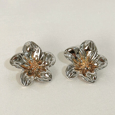 Flower Silver-Gold Çelik Küpe