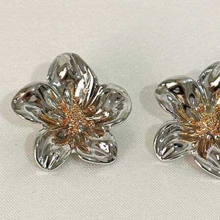 Flower Silver-Gold Çelik Küpe
