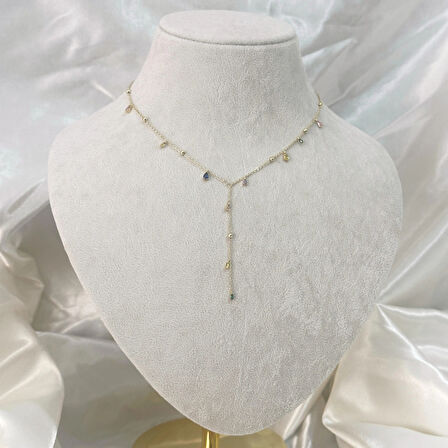 Renkli Taşlı Y Kolye Gold