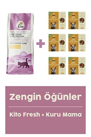 Yavru Kedi Maması 2 Kg + Fresh Hindi Etli Taze Köpek Yemeği X 6