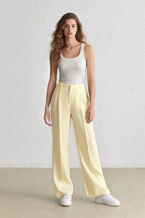 DeFacto Straight Fit Keten Kumaş Palazzo Pantolon Yüksek Bel Uzun Boy F0112AX25SMYL503
