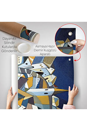 Sıkışık Mavi Evler Duvar Örtüsü-7718