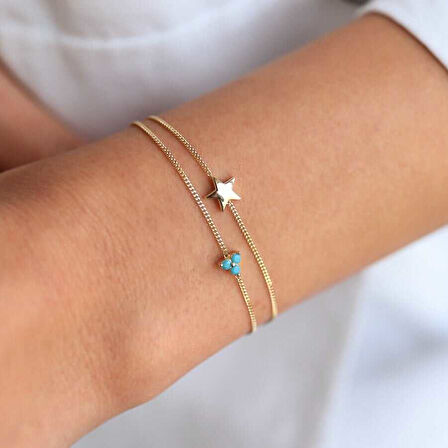 Yıldızlı Firuzeli İkili Bileklik
