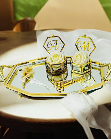 Infinity Gold Şık Söz Nişan Tepsisi