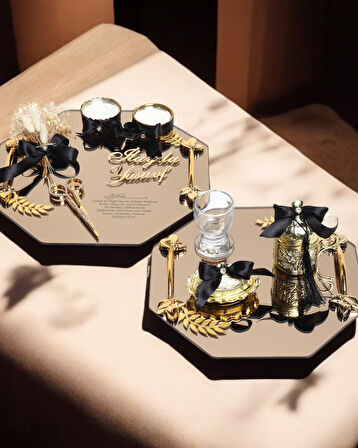 Affinity Sekizgen Gold Söz Nişan Tepsisi ve Damat Kahvesi