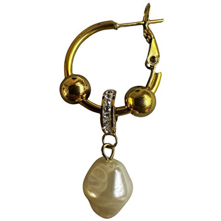 Uretti - İREM 3914 7989 Çelik Gold İnci Detaylı Halka Küpe