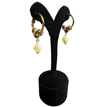 Uretti - İREM 3914 7989 Çelik Gold İnci Detaylı Halka Küpe