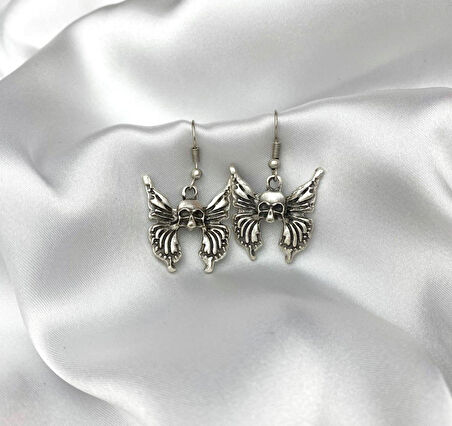 Gotik Kelebek Skull Küpe